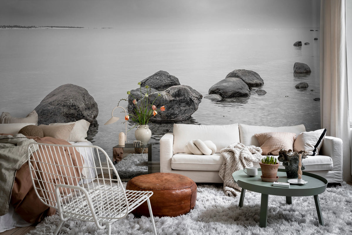 Rocky Lake, Gray Mural Wallpaper - room preview 03