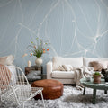 Big Leafs, Baby Blue Mural Wallpaper - room preview 03