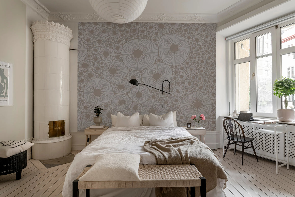 Bold Coral, Gray Mural Wallpaper - room preview 03
