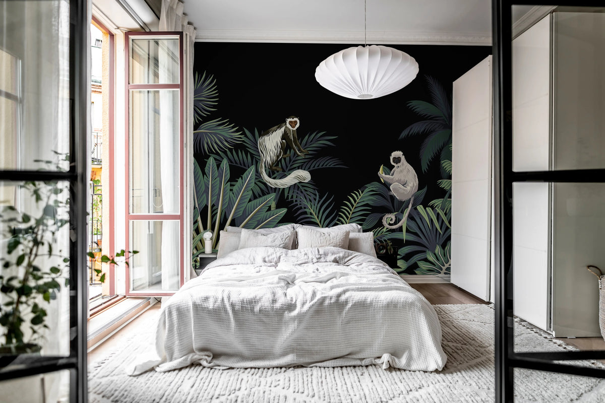 Jungle Monkeys, Black Mural Wallpaper - room preview 03