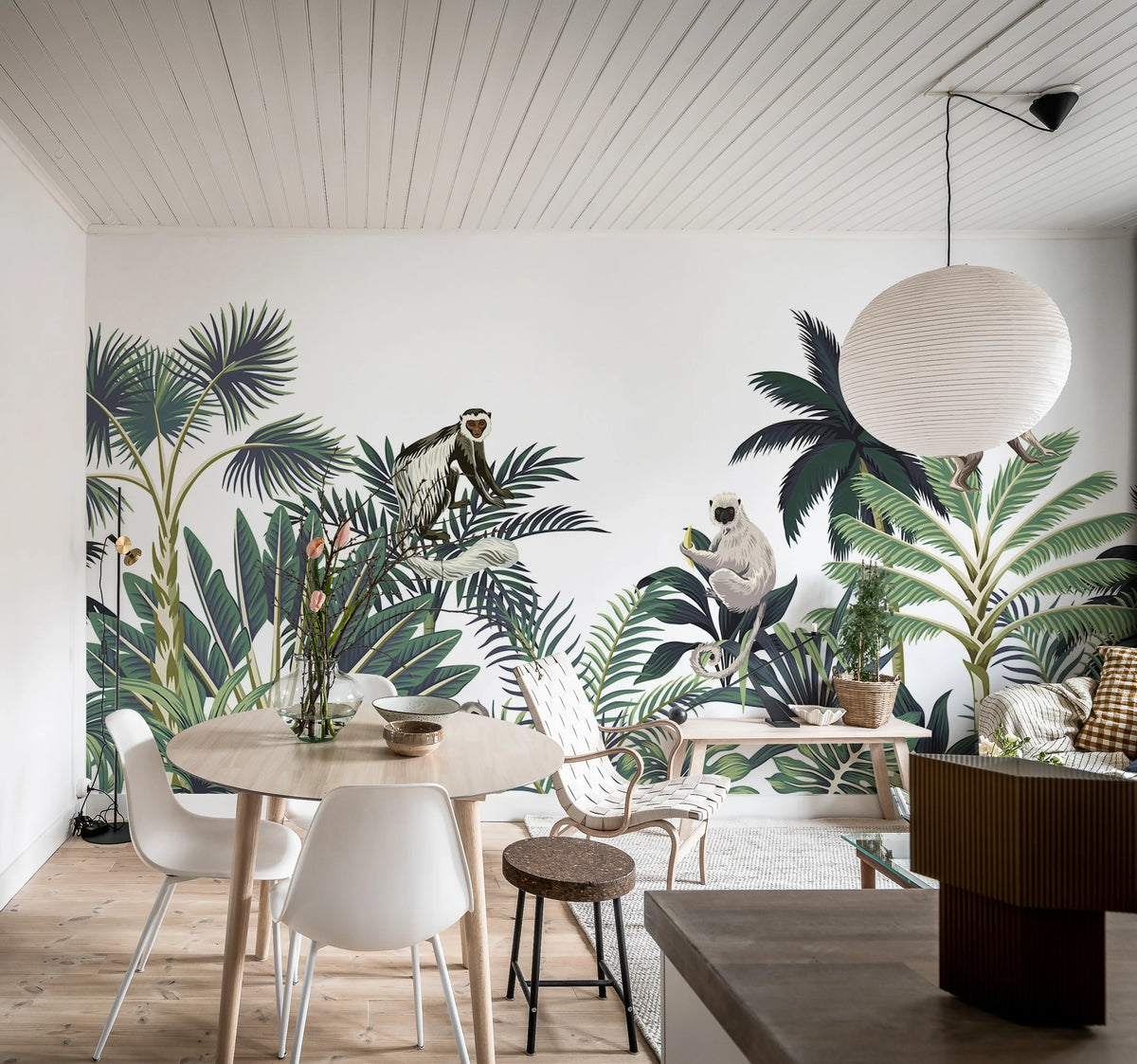 Jungle Monkeys, White Mural Wallpaper - room preview 03