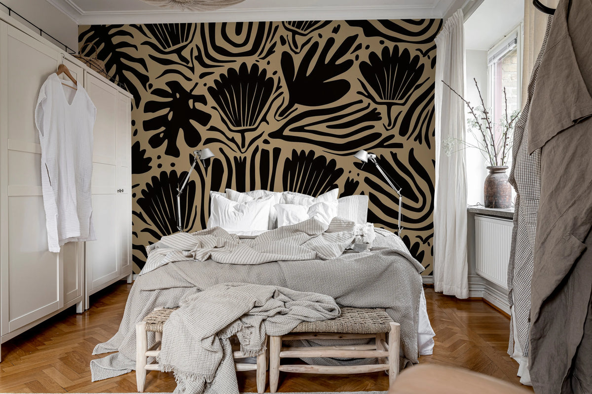 Abstract Blossoms, Brown Mural Wallpaper - room preview 03