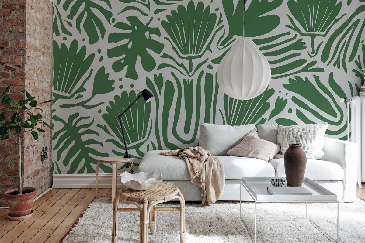 Abstract Blossoms, Green Mural Wallpaper - room preview 03