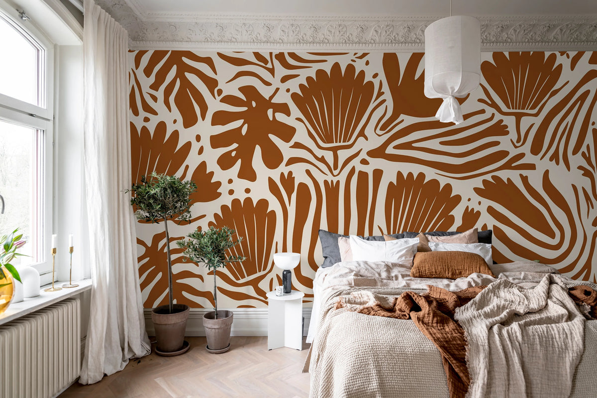 Abstract Blossoms, Terracotta Mural Wallpaper - room preview 03