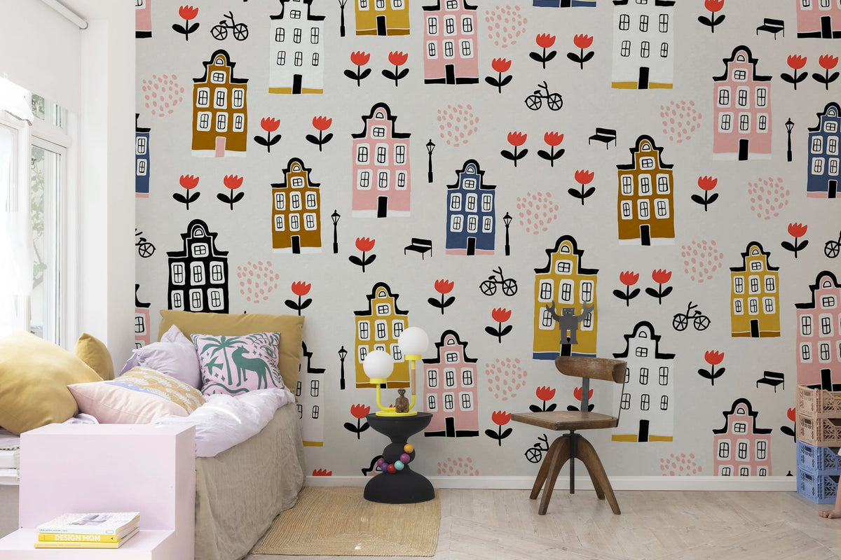 Sweet Town, Pastel Mural Wallpaper - room preview 03