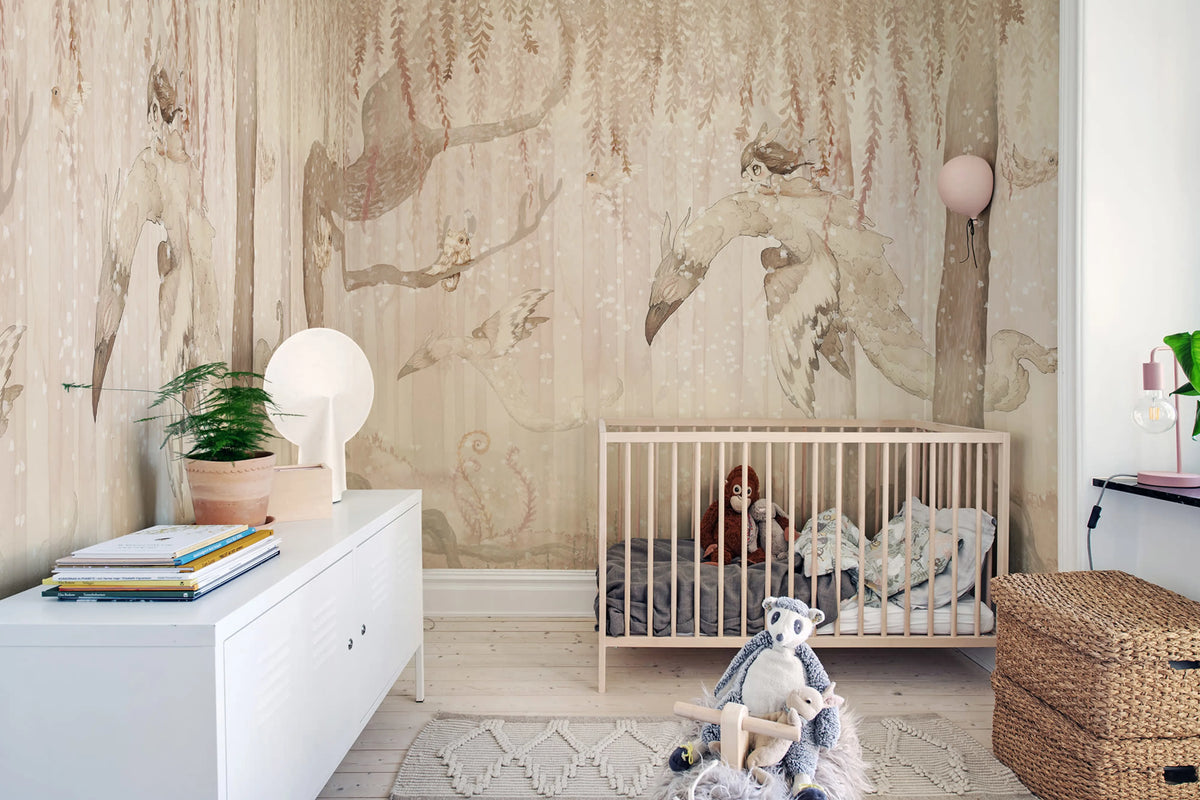 Dream Forest Girl, Sandy Pink Mural Wallpaper - room preview 03