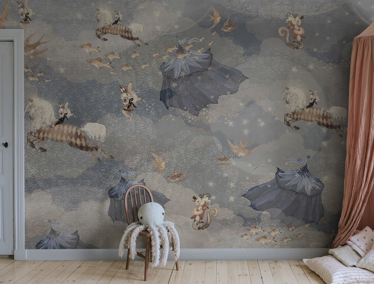 Flying Circus, Sky Blue Mural Wallpaper - room preview 03