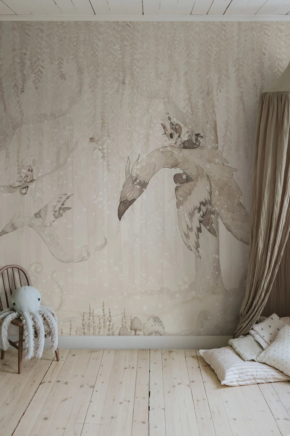 Dream Forest Boy, Off White Mural Wallpaper - room preview 03