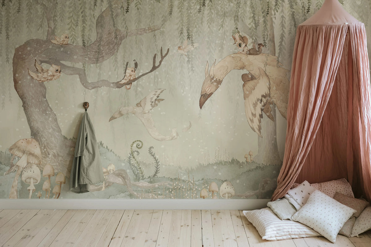 Dream Forest Boy, Green Mural Wallpaper - room preview 03