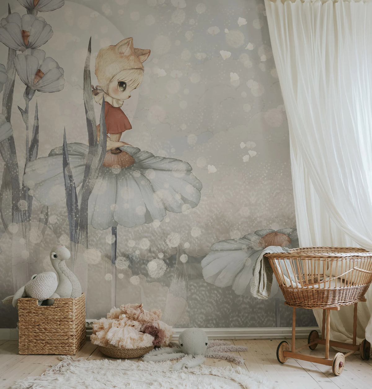 Bloomy Fields of Marion, Blue Mural Wallpaper - room preview 03