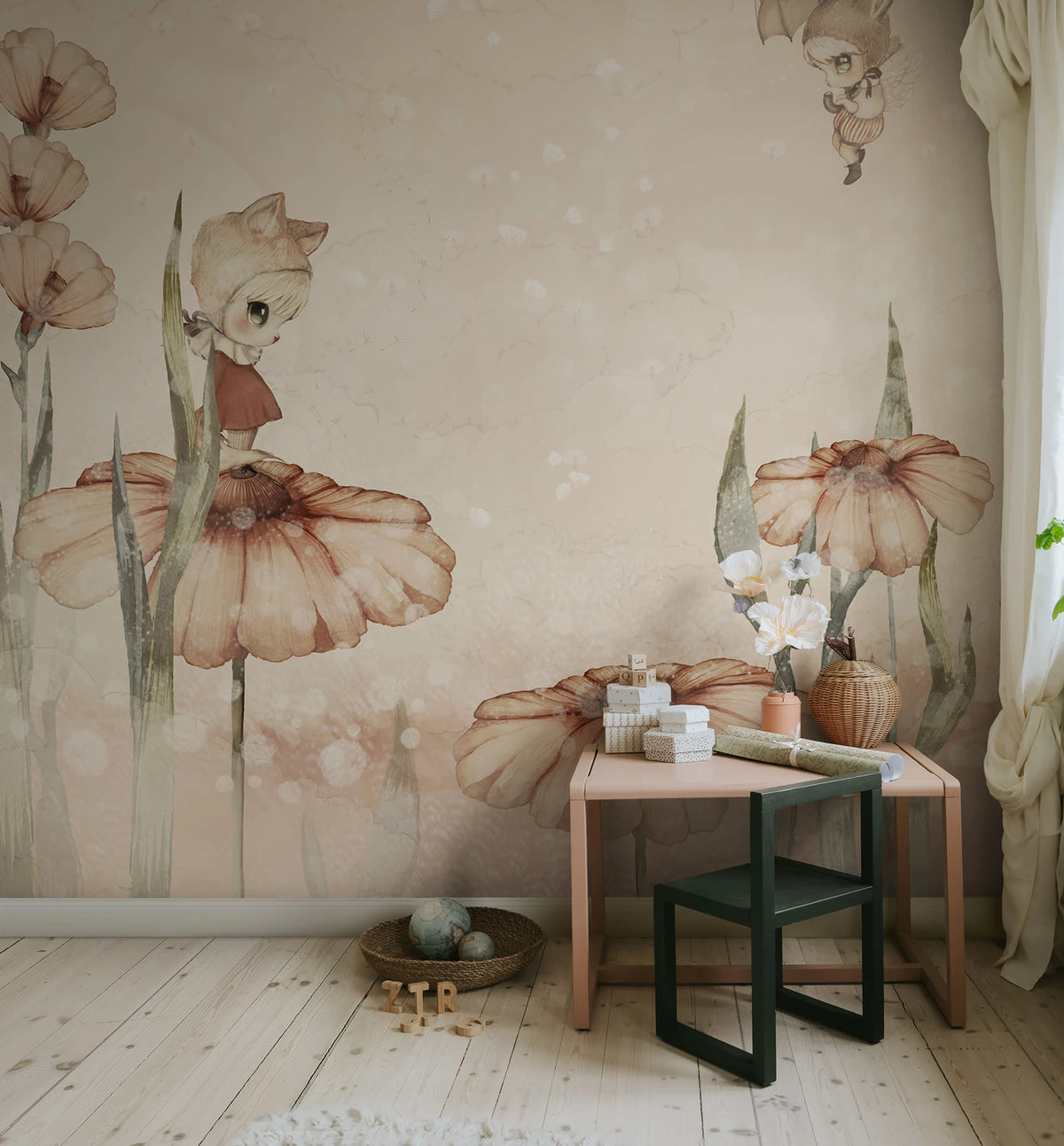 Bloomy Fields of Marion, Pink Mural Wallpaper - room preview 03