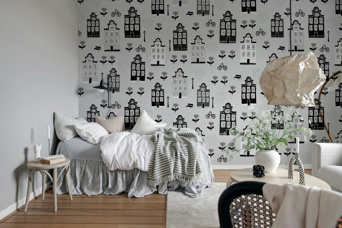 Sweet Town, Gray Mural Wallpaper - room preview 03