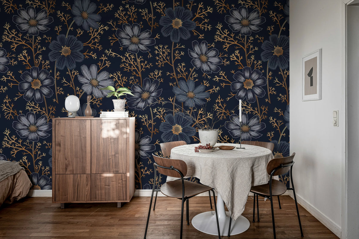 Grand Flowers, Gold Mural Wallpaper - room preview 03