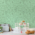 Sketches, Green Mural Wallpaper - room preview 03