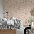 Sketches, Pink Mural Wallpaper - room preview 03