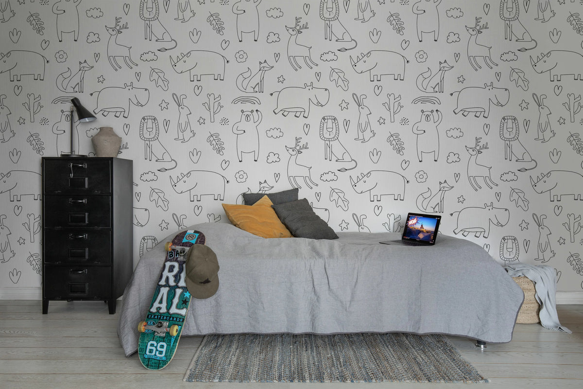 Sketches, Black & White Mural Wallpaper - room preview 03