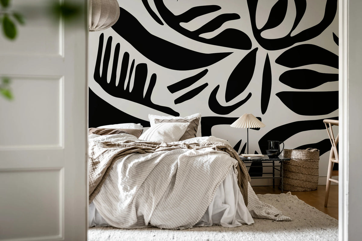 Abstract Leafs, Black & White Mural Wallpaper - room preview 03