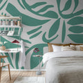 Abstract Leafs, Turquoise Mural Wallpaper - room preview 03