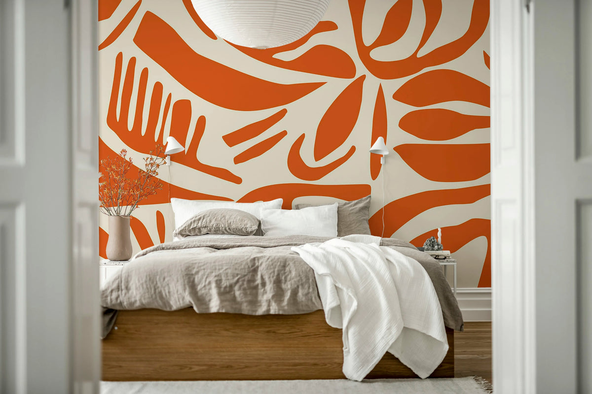 Abstract Leafs, Terracotta Mural Wallpaper - room preview 03