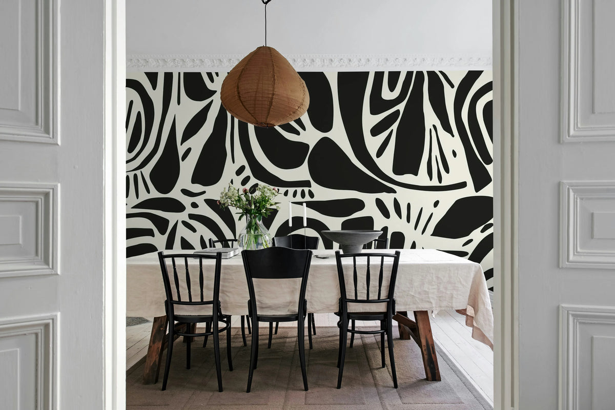 Abstract Forms, Black & white Mural Wallpaper - room preview 03