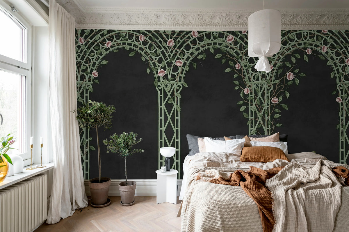 Poetic Trellis, Black Mural Wallpaper - room preview 03