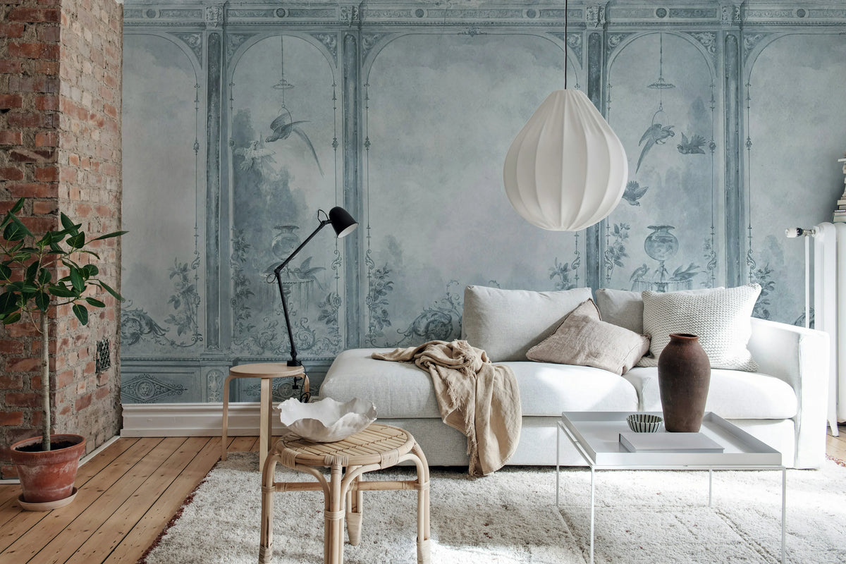 Poetic Panels, Blue Mural Wallpaper - room preview 03