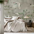 Majestic Cranes, Beige Mural Wallpaper - room preview 03
