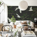 Majestic Cranes, Black Mural Wallpaper - room preview 03