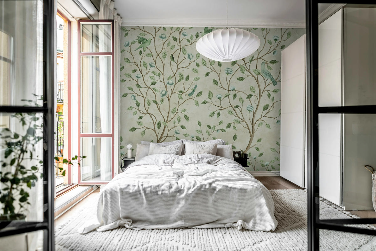 Chinoiserie Dream, Light Green Mural Wallpaper - room preview 03