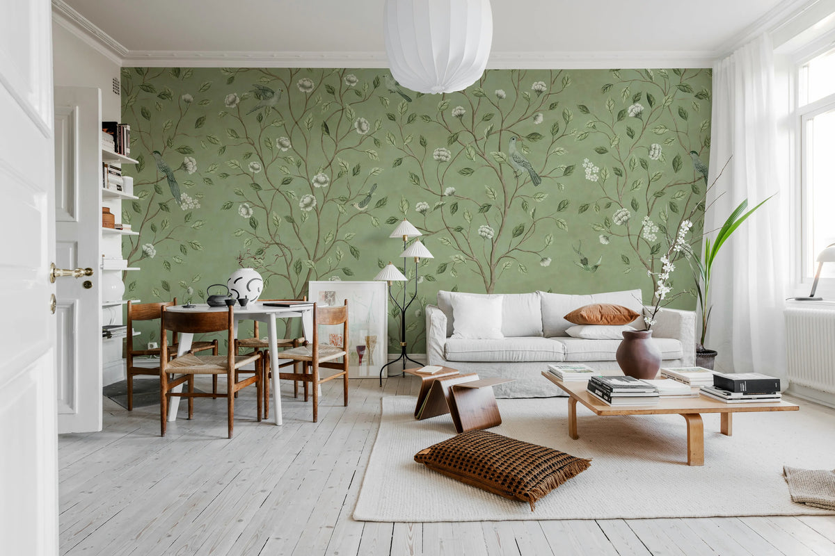 Chinoiserie Dream, Green Mural Wallpaper - room preview 03