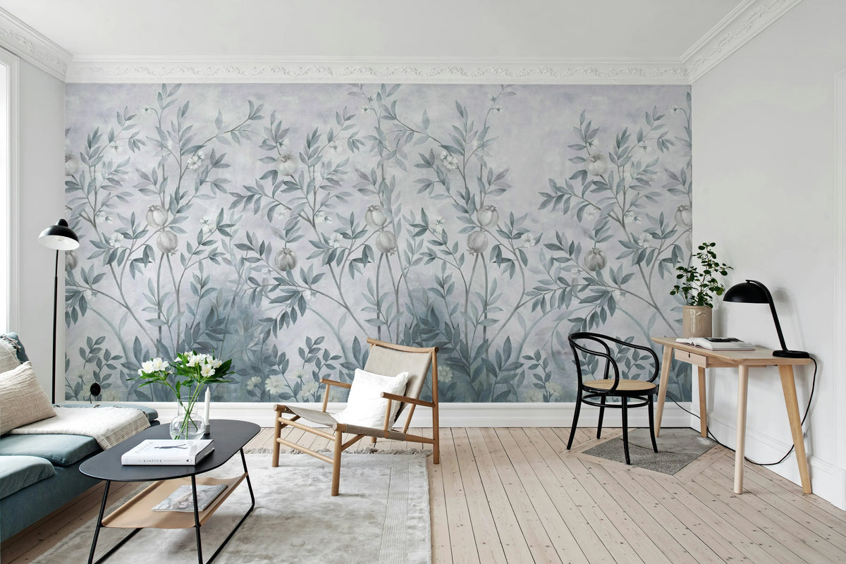 Pome Greenery, Blue Mural Wallpaper - room preview 03