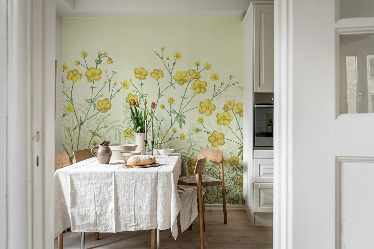 Vintage Buttercups, Yellow Mural Wallpaper - room preview 03