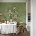 Floral Chinoiserie, Green Mural Wallpaper - room preview 03