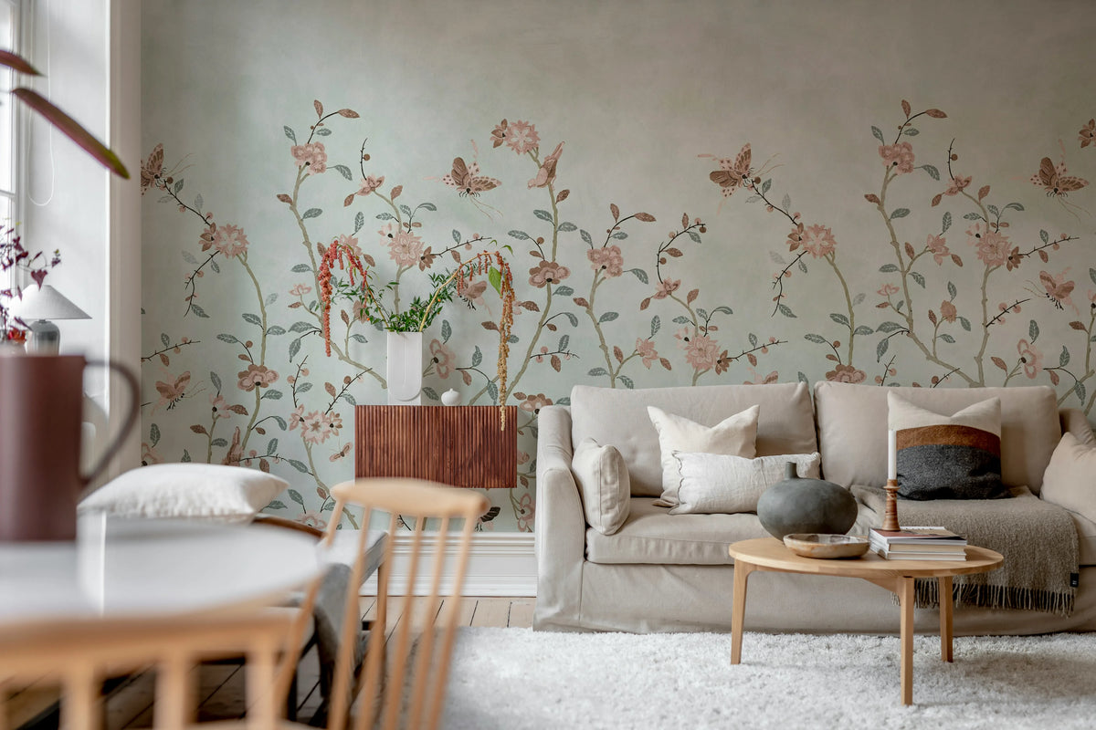 Whispering Petals, Light Blue Mural Wallpaper - room preview 03