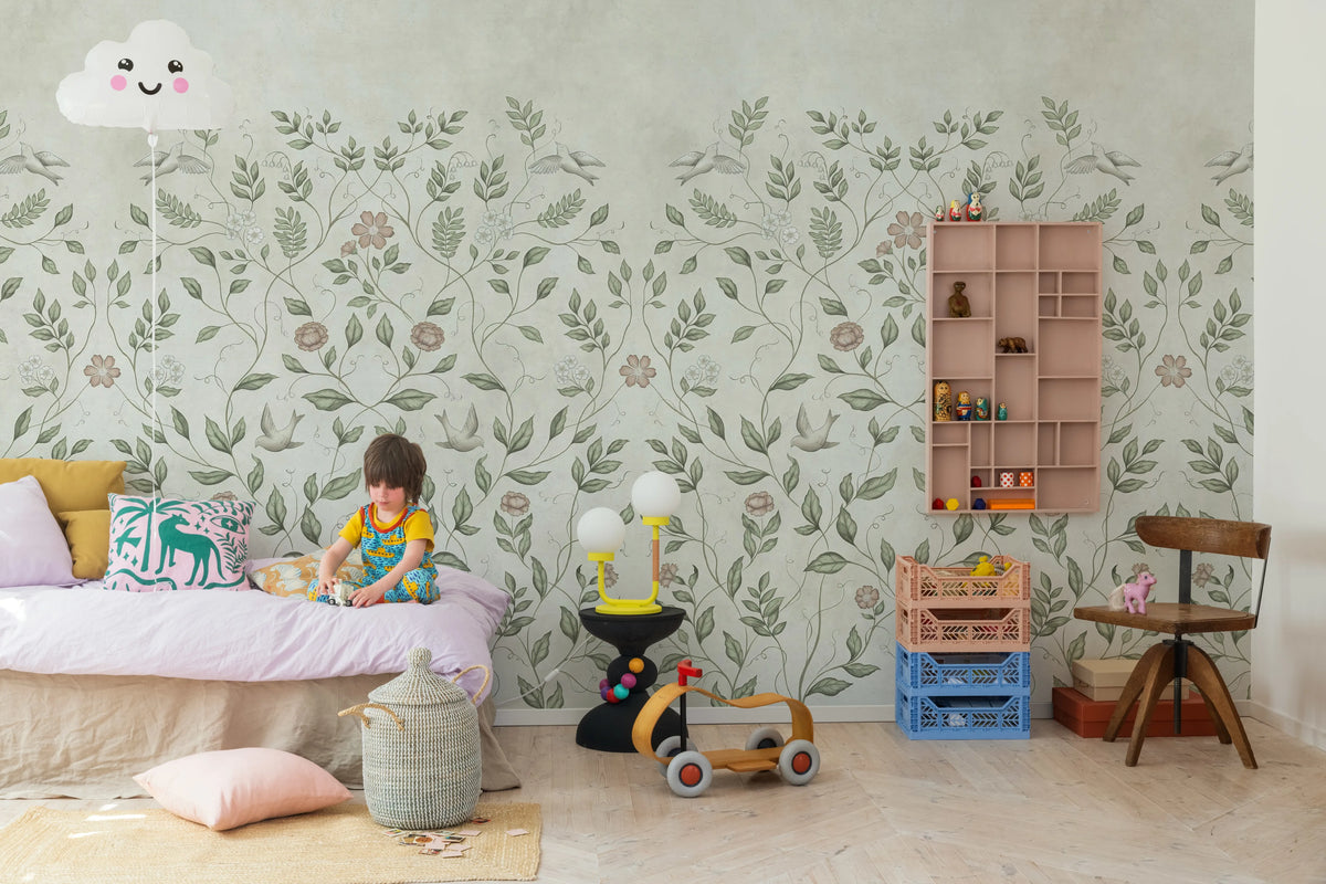 Serene Garden, Beige Mural Wallpaper - room preview 03