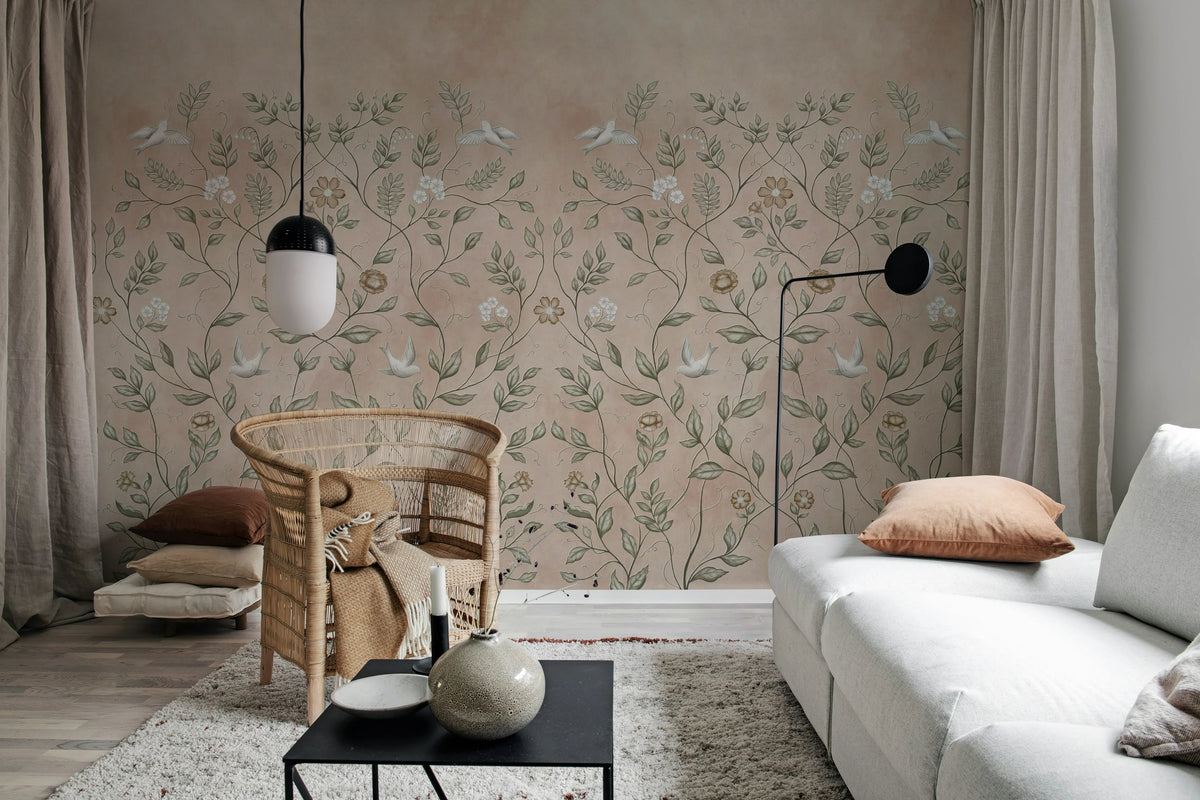 Serene Garden, Rust Mural Wallpaper - room preview 03