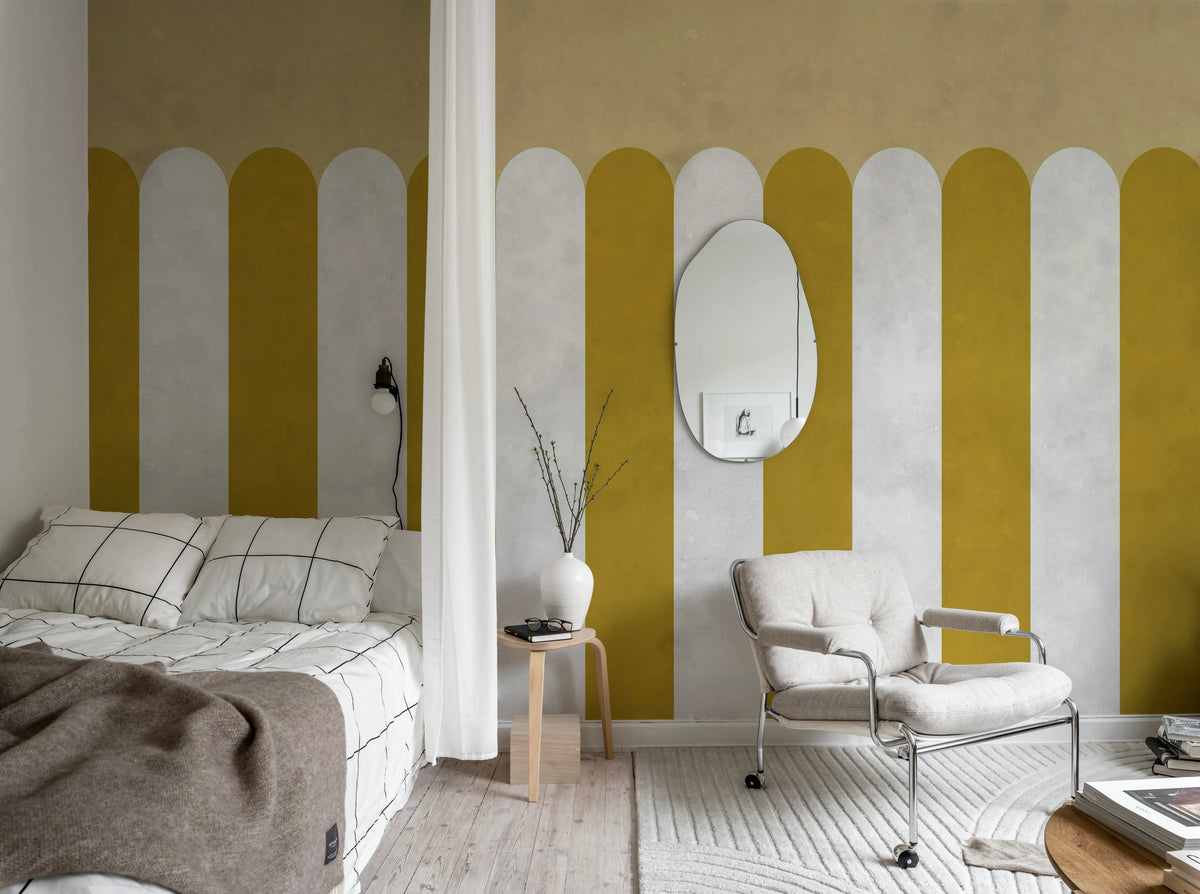 Circus Stripes, Mustard Mural Wallpaper - room preview 03