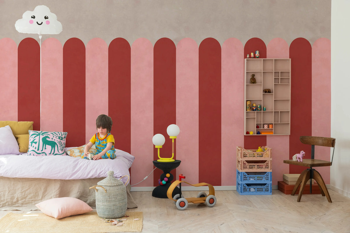 Circus Stripes, Raspberry Mural Wallpaper - room preview 03