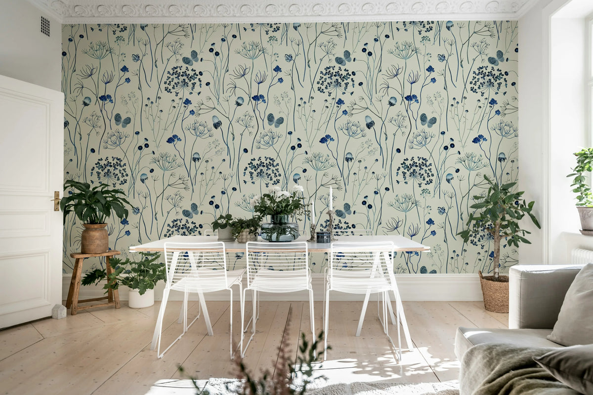 Flower Garden, Blue Mural Wallpaper - room preview 03