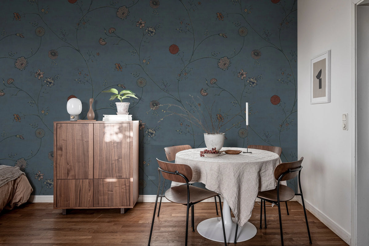 Grand Flower Thread, Blue Mural Wallpaper - room preview 03
