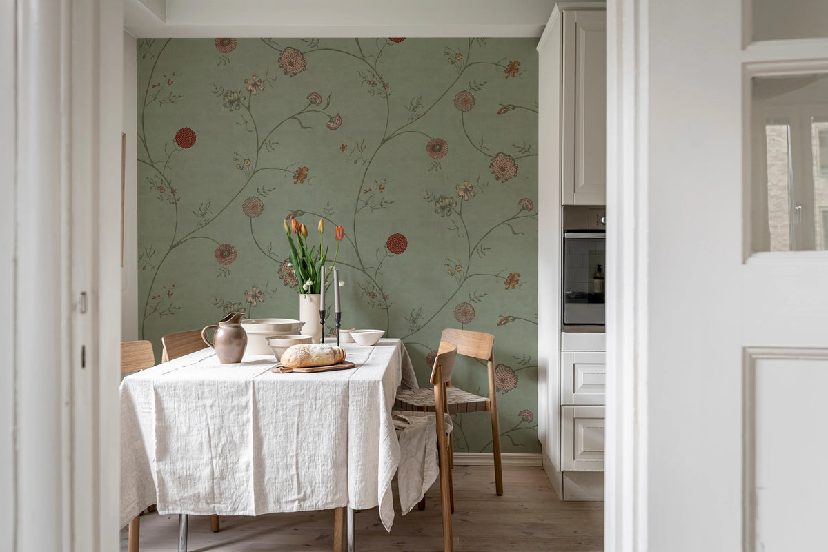 Grand Flower Thread, Green Mural Wallpaper - room preview 03