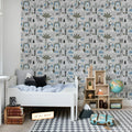 Happy Zebra, Blue Mural Wallpaper - room preview 03
