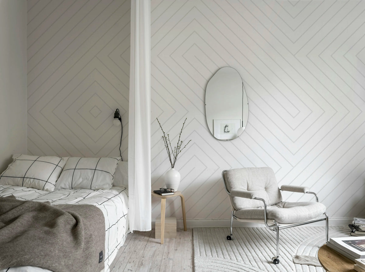 Labyrinth, White Mural Wallpaper - room preview 03