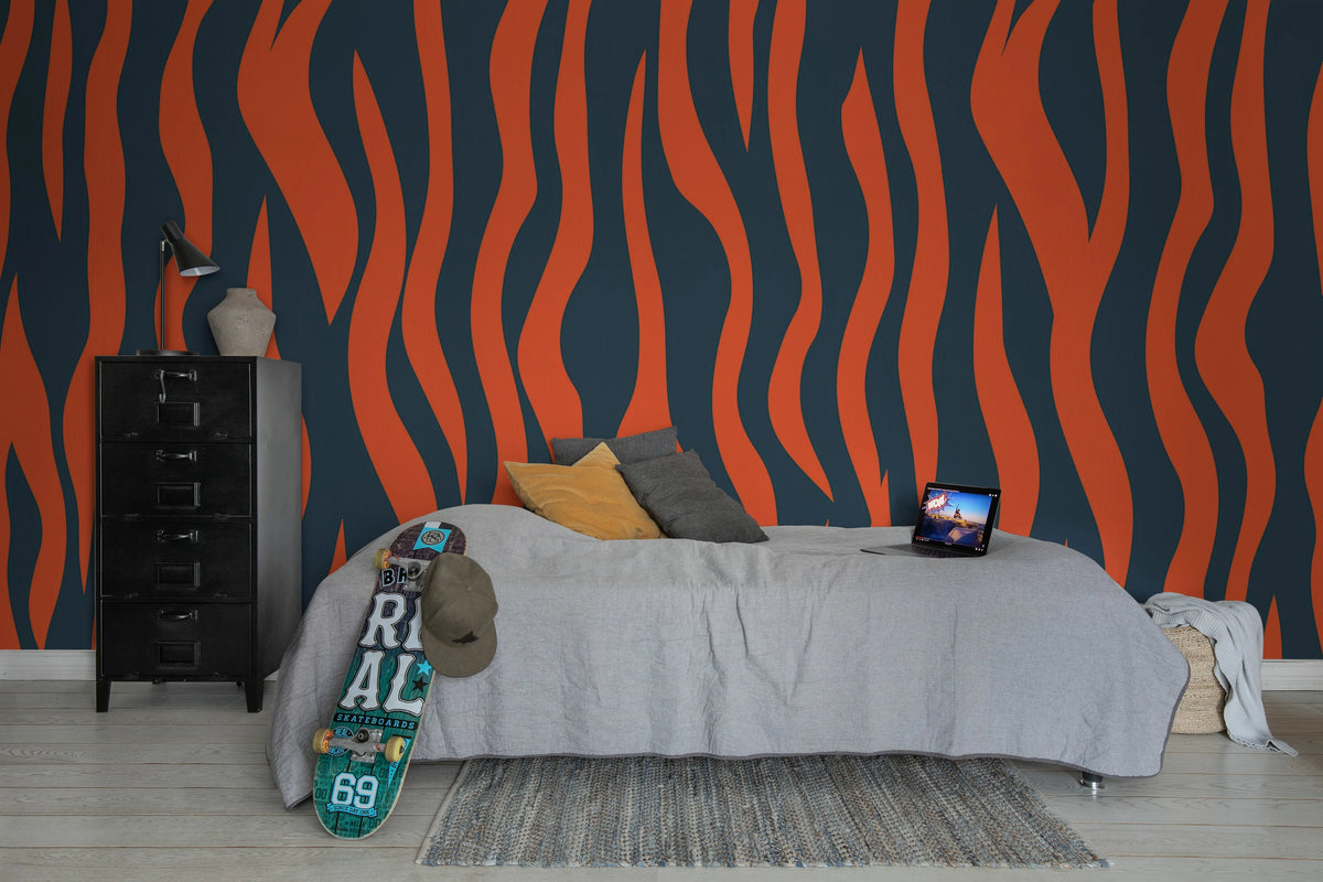 Zebra Lines, Blue & Red Mural Wallpaper - room preview 03