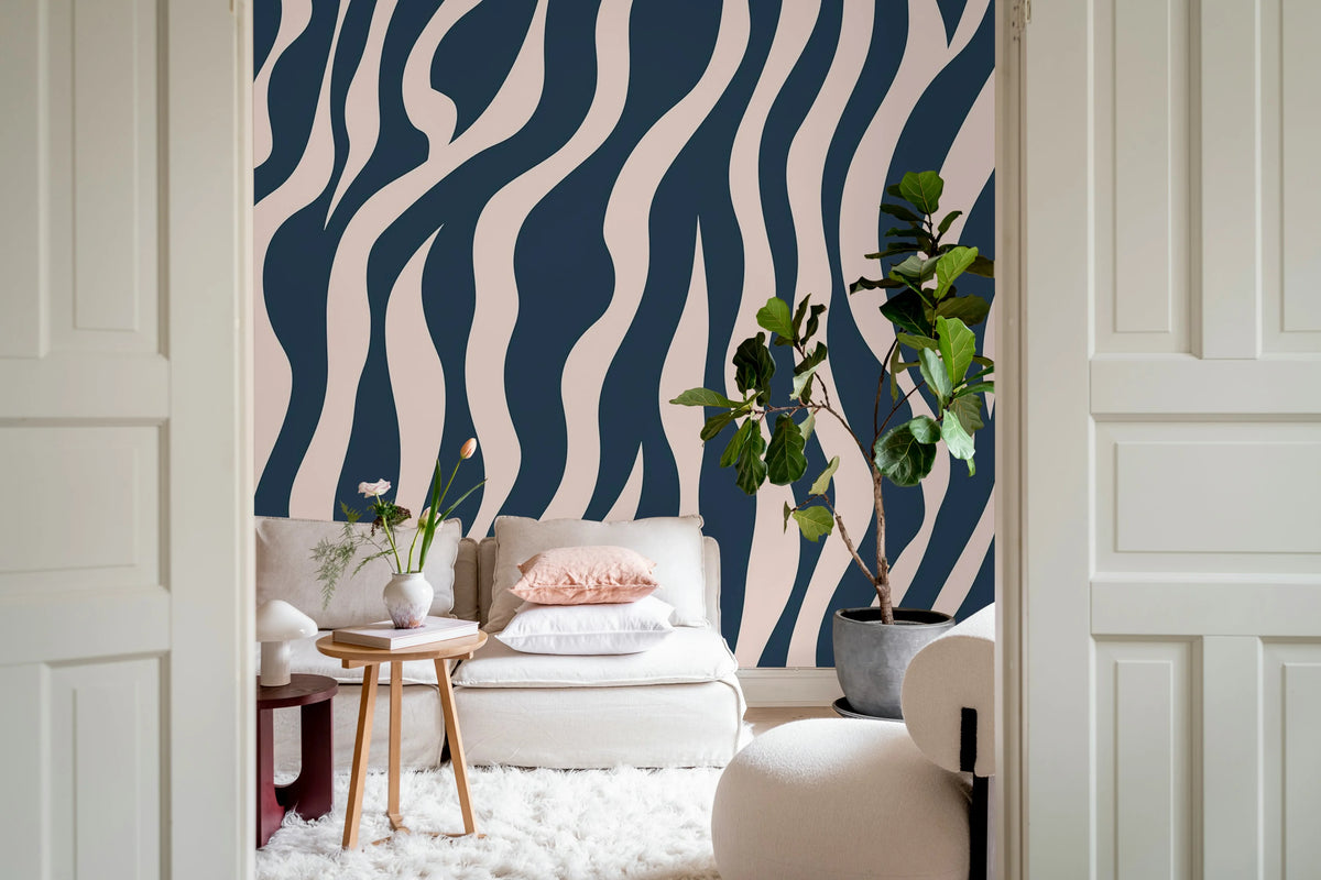 Zebra Lines, Blue & Pink Mural Wallpaper - room preview 03