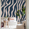 Zebra Lines, Blue & Pink Mural Wallpaper - room preview 03