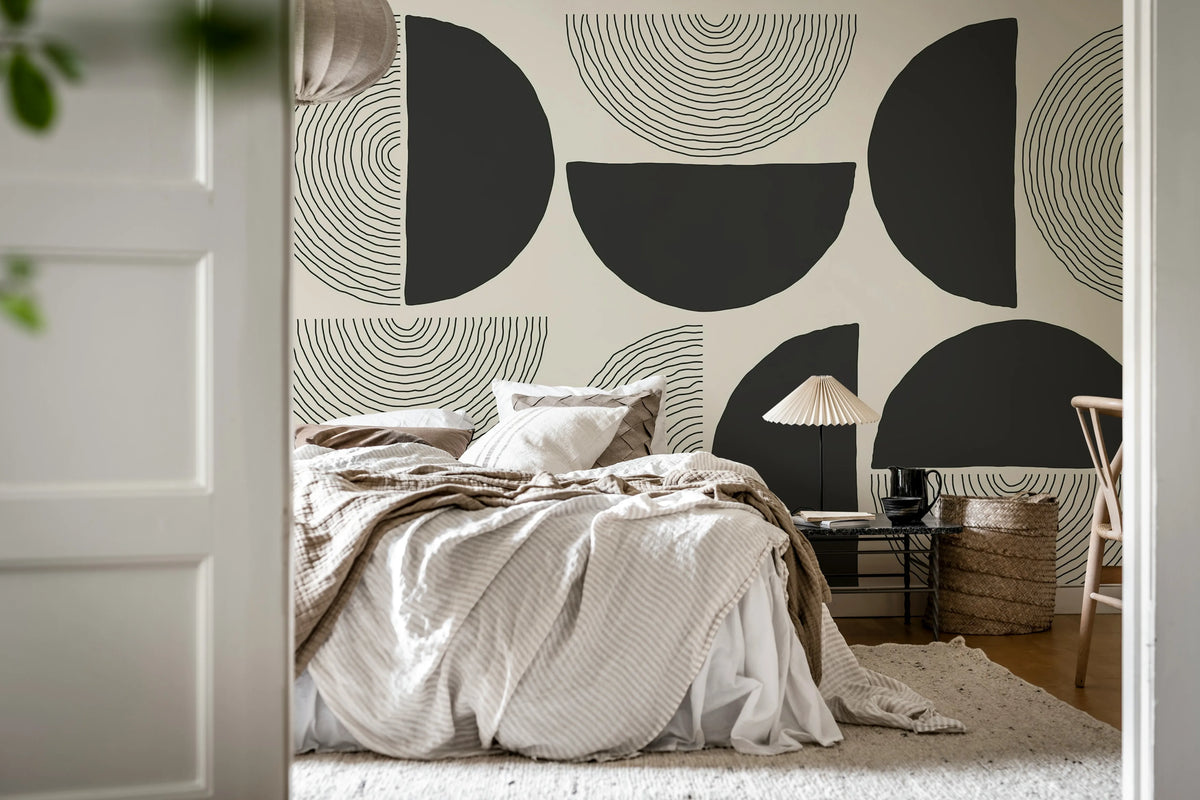 Graphic Circles, Black Mural Wallpaper - room preview 03