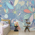 Flower Art, Blue Mural Wallpaper - room preview 03