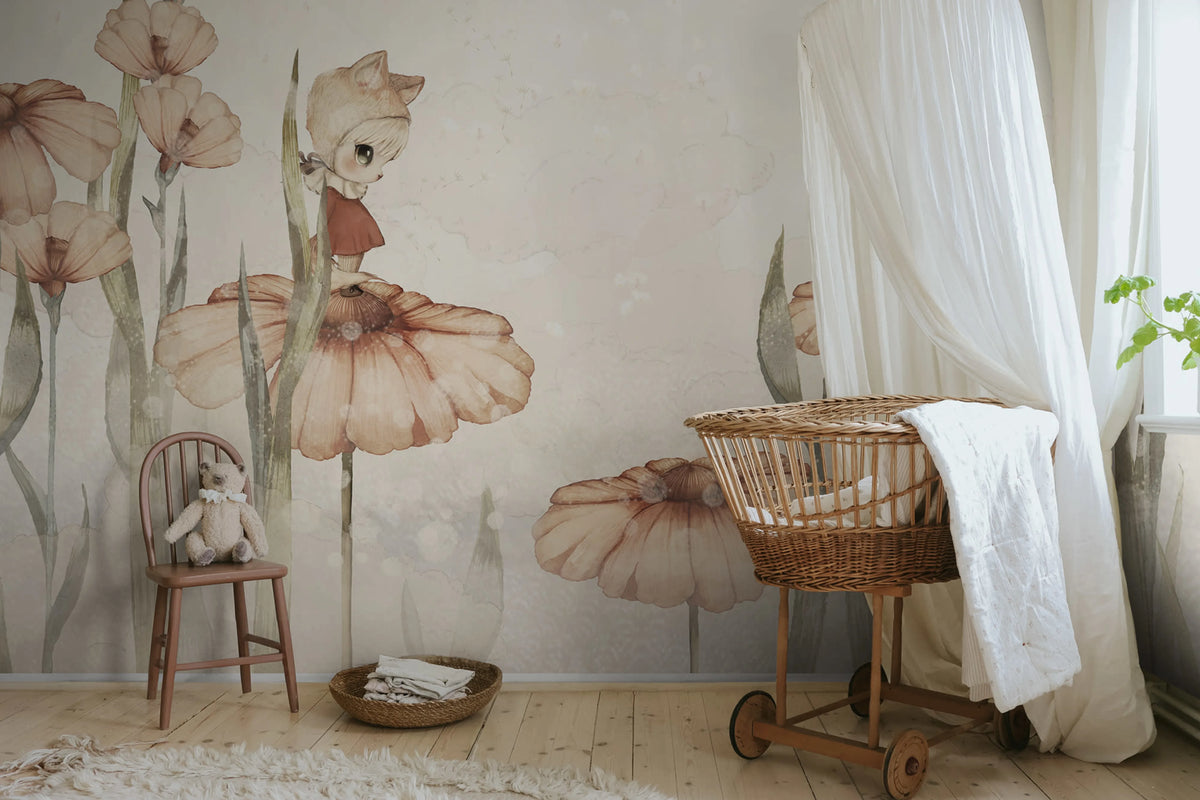 Bloomy Fields of Marion, Off White Mural Wallpaper - room preview 03