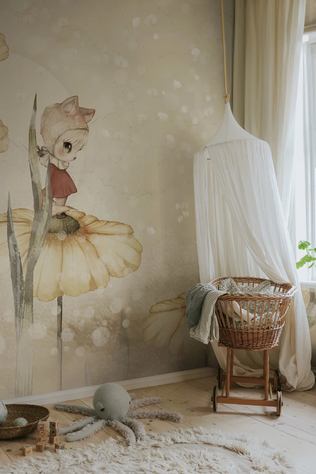 Bloomy Fields of Marion, Warm Yellow Mural Wallpaper - room preview 03